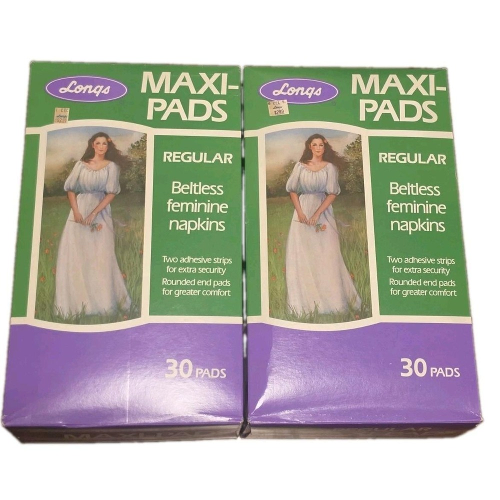 2 Sealed Boxes Longs Maxi Pads Regular Beltless Feminine Napkins 30 Each Vintage